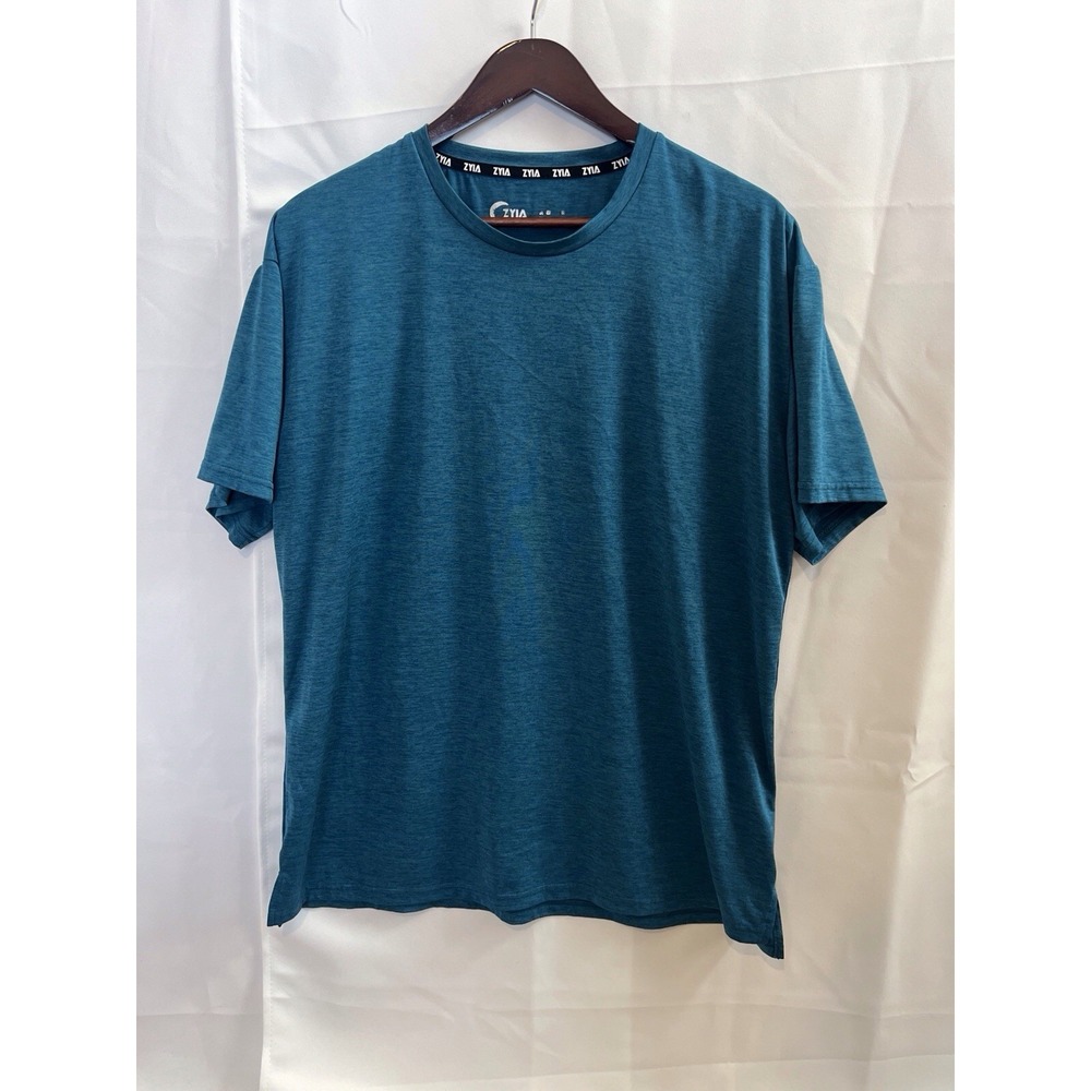 Zyia Active Men's‎ Teal Crew Neck Short Sleeve Workout Shirt, Men's Size XXL